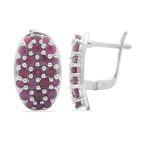 BUY NATURAL RUBY GEMSTONE CLUSTER EARRINGS IN 925 SILVER